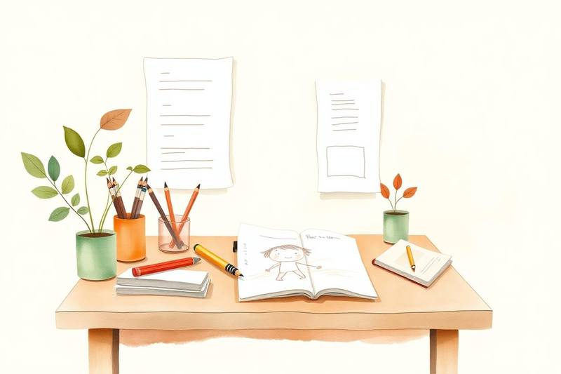 Aistear in Practice course cover — watercolour illustration of an early years planning desk with observation notes and a child's drawing